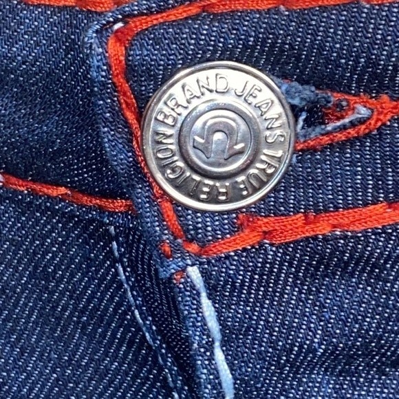 Y2K True religion Jeans Urban Cow Bill Big T Distress Skinny green Blue Size 28 - Picture 16 of 16